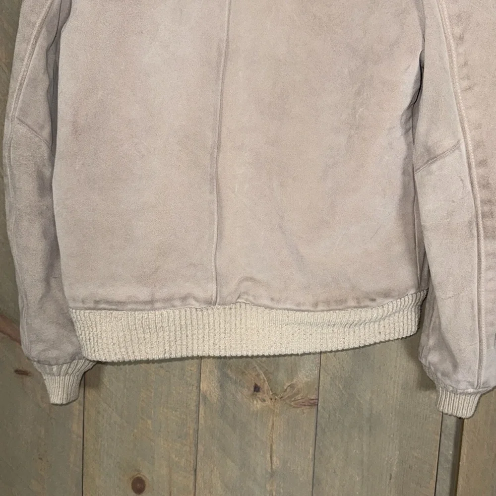 Vintage William Barry tan suede hoodie jacket with Sherpa lining Size 42 Long